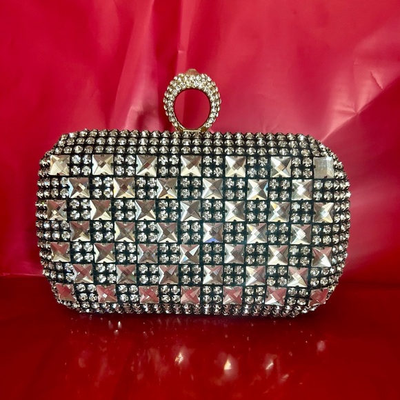 crystale Handbags - Jewel Embellished Ring Handle Small Clutch Bag